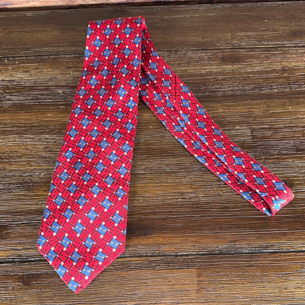 Dior Red and Blue Patterned Tie
